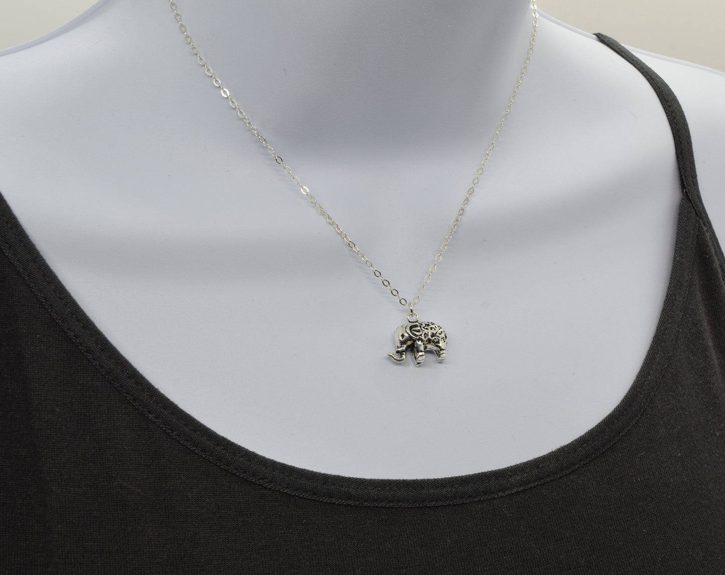 Sterling Silver Large Elephant Charm Necklace