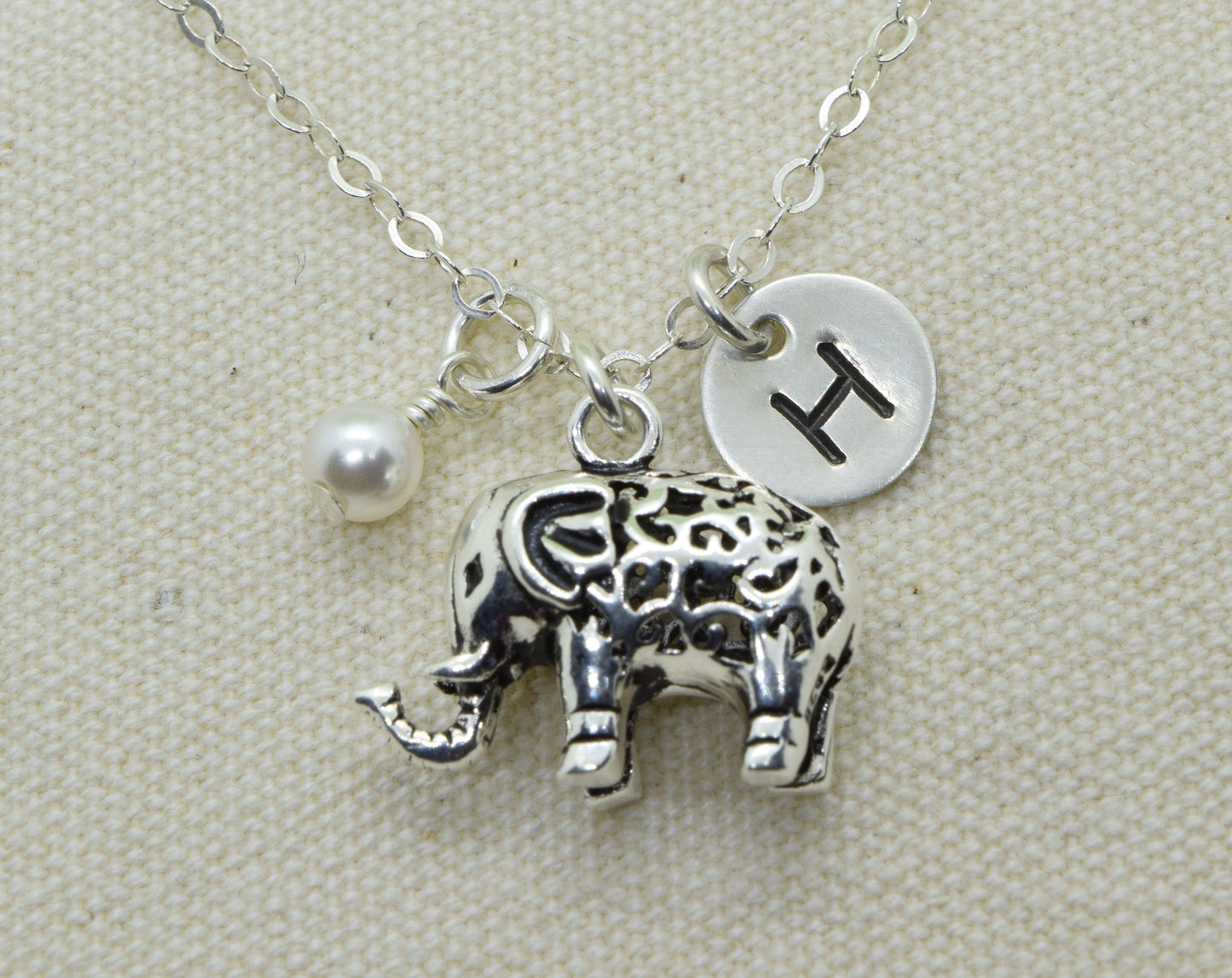 Sterling Silver Large Elephant Charm Necklace