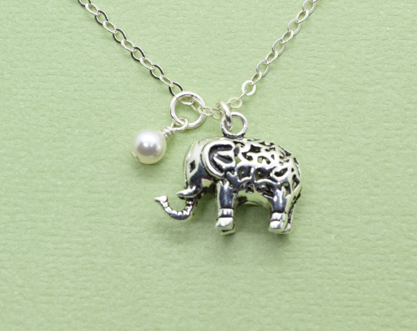 Sterling Silver Large Elephant Charm Necklace