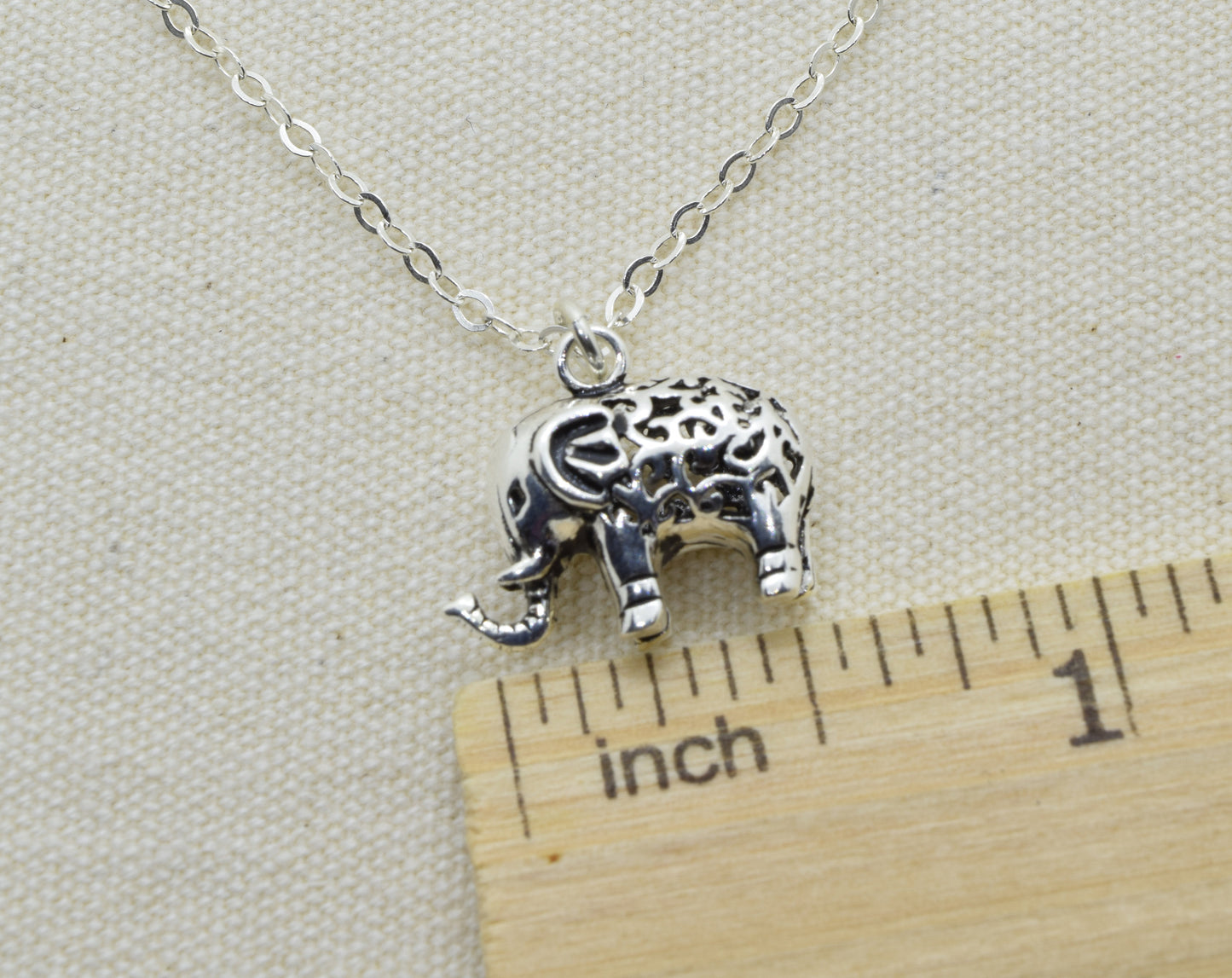 Sterling Silver Large Elephant Charm Necklace