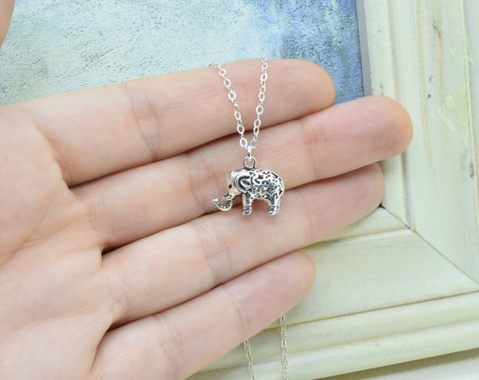 Sterling Silver Large Elephant Charm Necklace