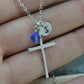Large Sterling Silver Cross Charm Necklace, Cross Pendant, Baptism Christening Gift, First Communion, With Birthstone and Initial