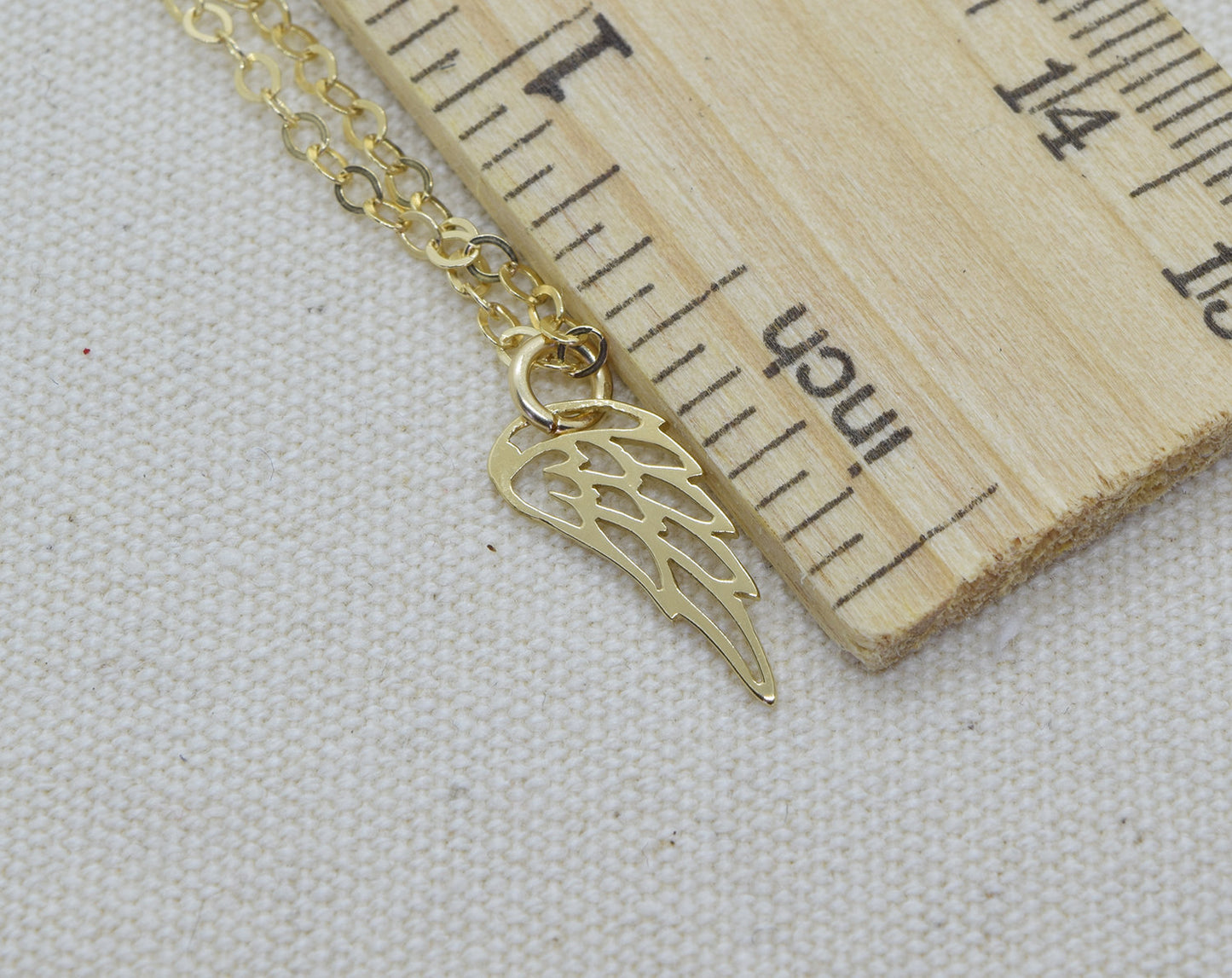 Gold Memory Charm Necklace with Angel Wing