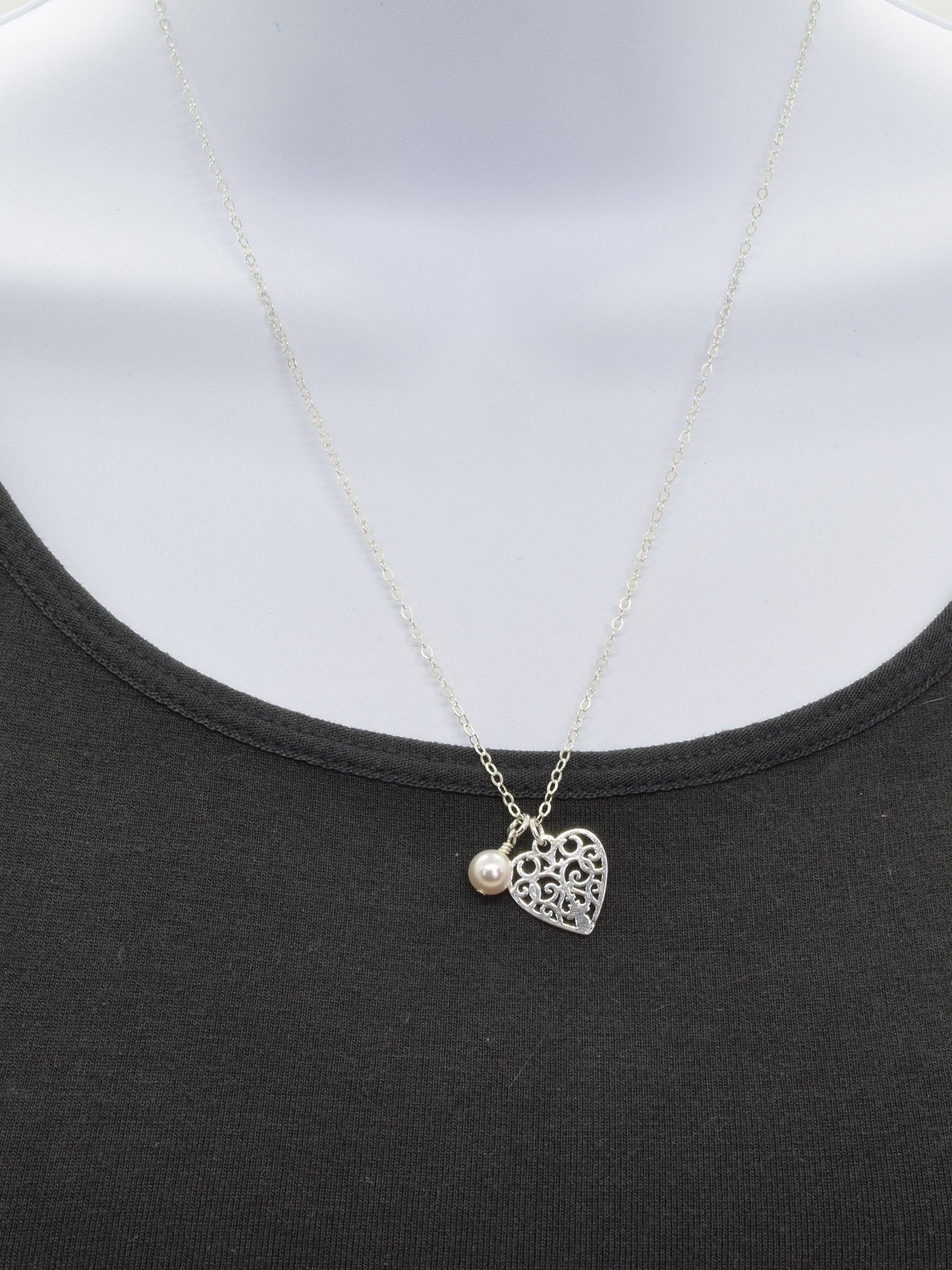 Silver Lace Heart Charm Necklace