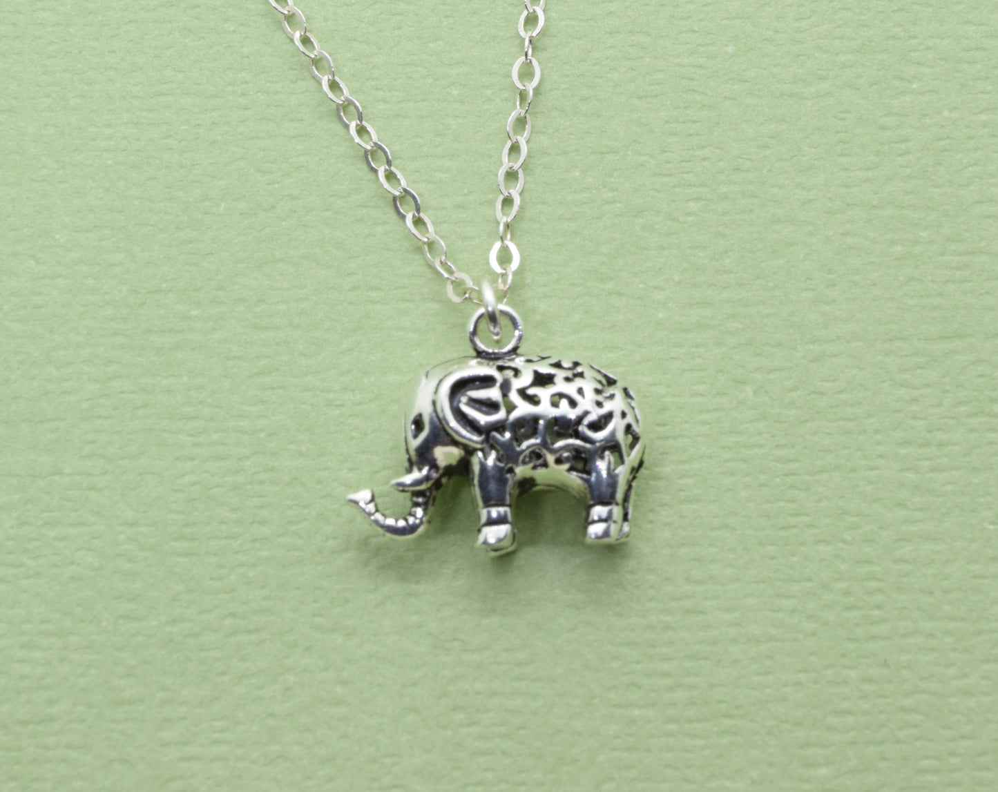 Sterling Silver Large Elephant Charm Necklace