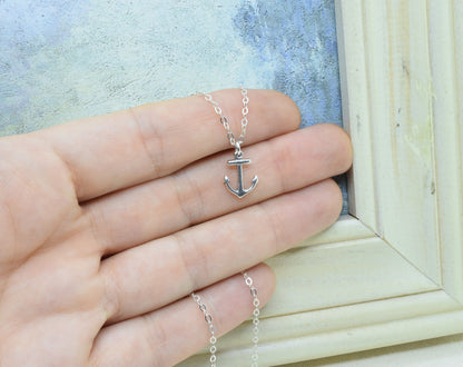 Sterling Silver Anchor Charm Necklace - Cloverleaf Jewelry