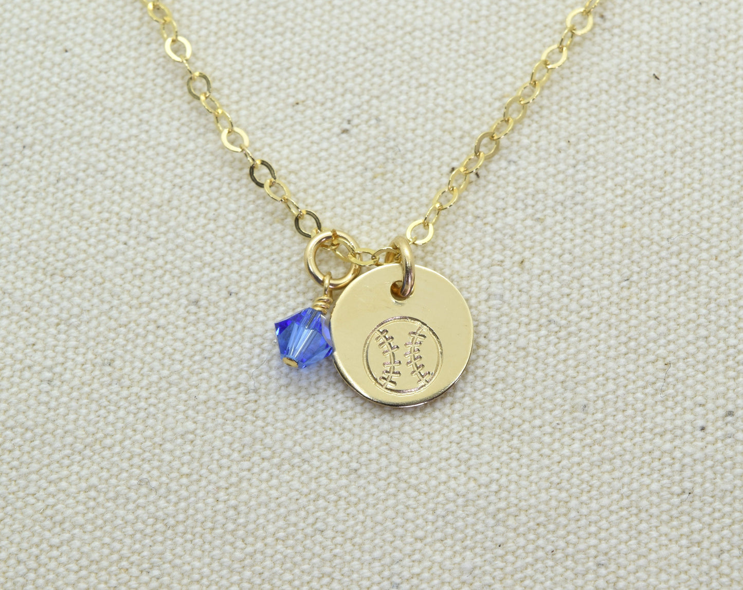 Gold Filled Softball Charm Necklace, Baseball Pendant, Sports Team Gift, Sports Mom Gift, Add Birthstone or Team Colors