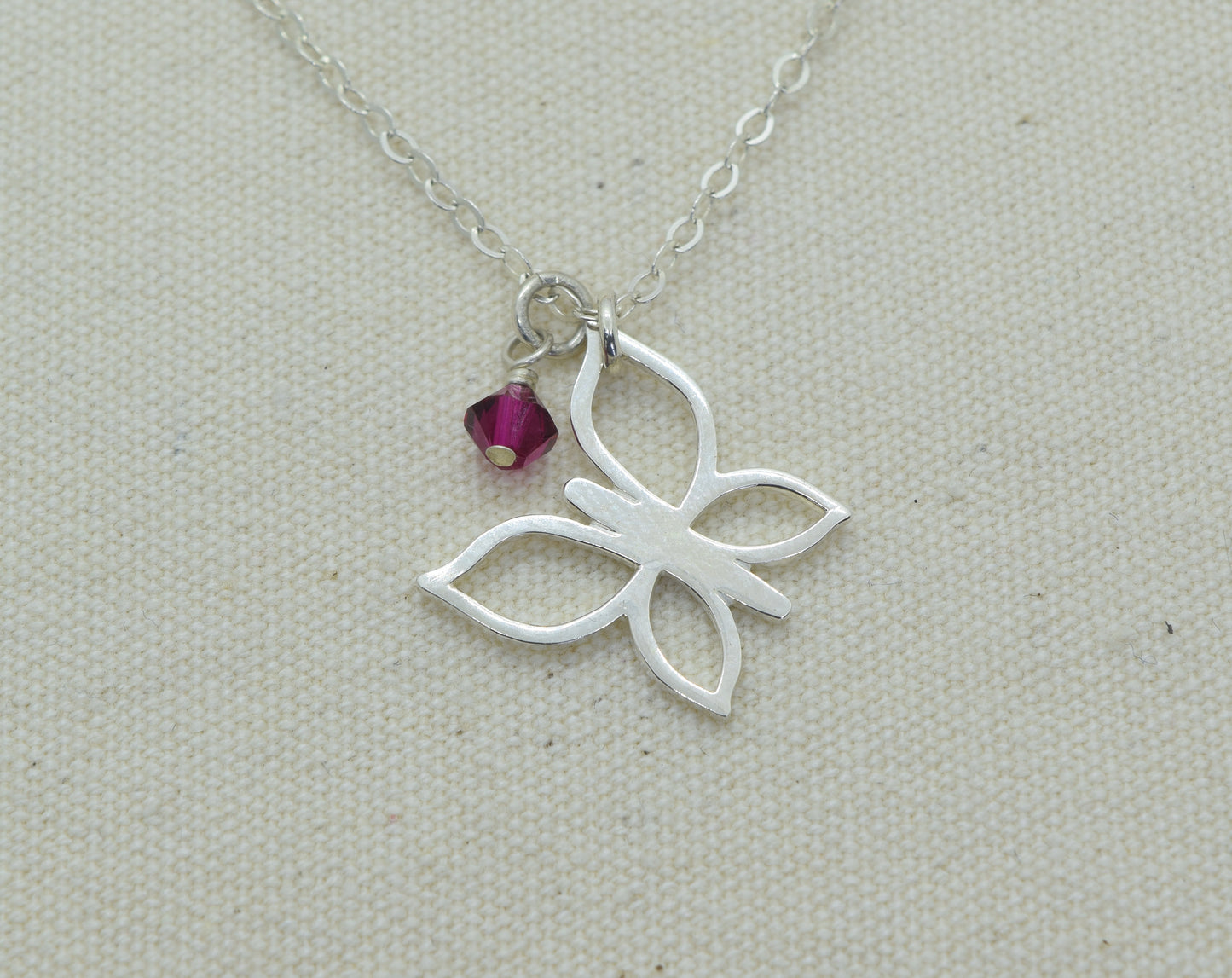 Sterling Silver Butterfly Charm Necklace, Open Butterfly Pendant, Nature Lover Gift, Botanical Jewelry, Optional Initial and Birthstone
