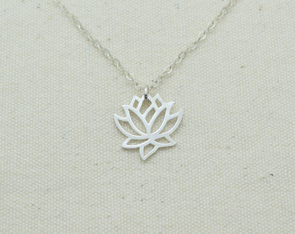 Sterling Silver Lotus Flower Charm Necklace, Yoga Pendant, Lotus Flower Pendant, Best Friend Gift, Gift for Mom or Aunt - Cloverleaf Jewelry