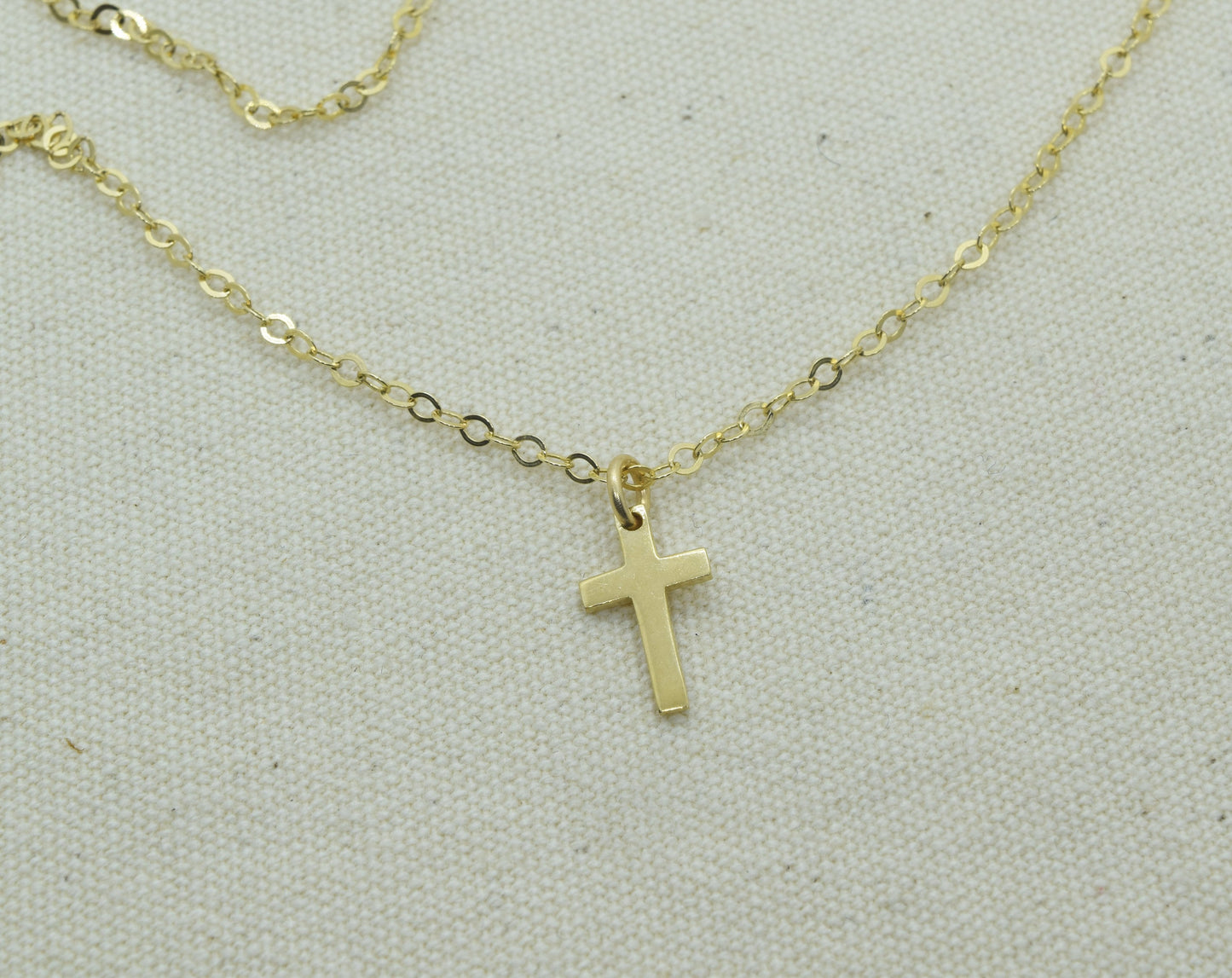 Tiny Gold Cross Charm Necklace, Small Cross Pendant, Baptism Christening Gift, First Communion, With Birthstone and Initial