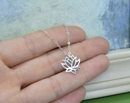 Sterling Silver Lotus Flower Charm Necklace, Yoga Pendant, Lotus Flower Pendant, Best Friend Gift, Gift for Mom or Aunt - Cloverleaf Jewelry