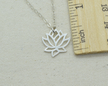 Sterling Silver Lotus Flower Charm Necklace, Yoga Pendant, Lotus Flower Pendant, Best Friend Gift, Gift for Mom or Aunt - Cloverleaf Jewelry