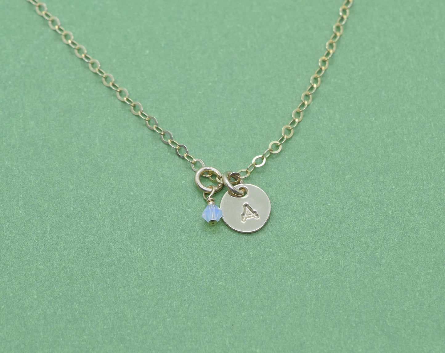 Tiny Gold Initial Necklace with Birthstone Crystal