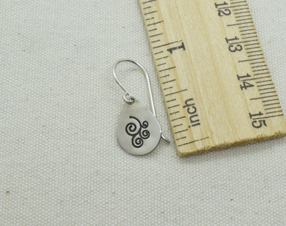Sterling Silver Swirl Teardrop Earrings, Curlicue Earrings, Dainty Drop Earrings, Short Delicate and Lightweight