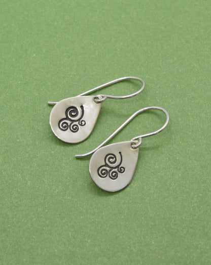 Sterling Silver Swirl Teardrop Earrings, Curlicue Earrings, Dainty Drop Earrings, Short Delicate and Lightweight