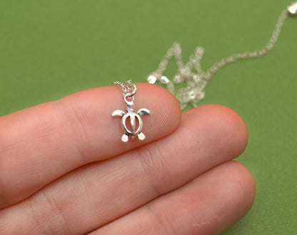 Sterling Silver Tiny Sea Turtle Charm Necklace - Cloverleaf Jewelry