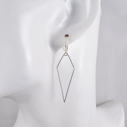 Sterling Silver Open Diamond Shaped Earrings, Dainty Drop Earrings, Delicate and Lightweight
