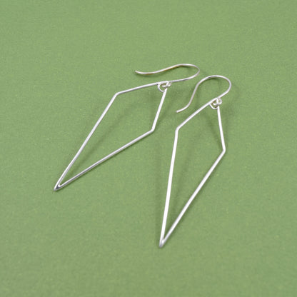Sterling Silver Open Diamond Shaped Earrings, Dainty Drop Earrings, Delicate and Lightweight