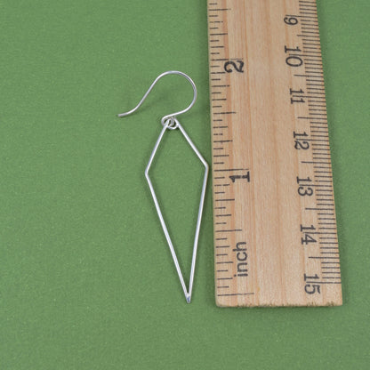 Sterling Silver Open Diamond Shaped Earrings, Dainty Drop Earrings, Delicate and Lightweight