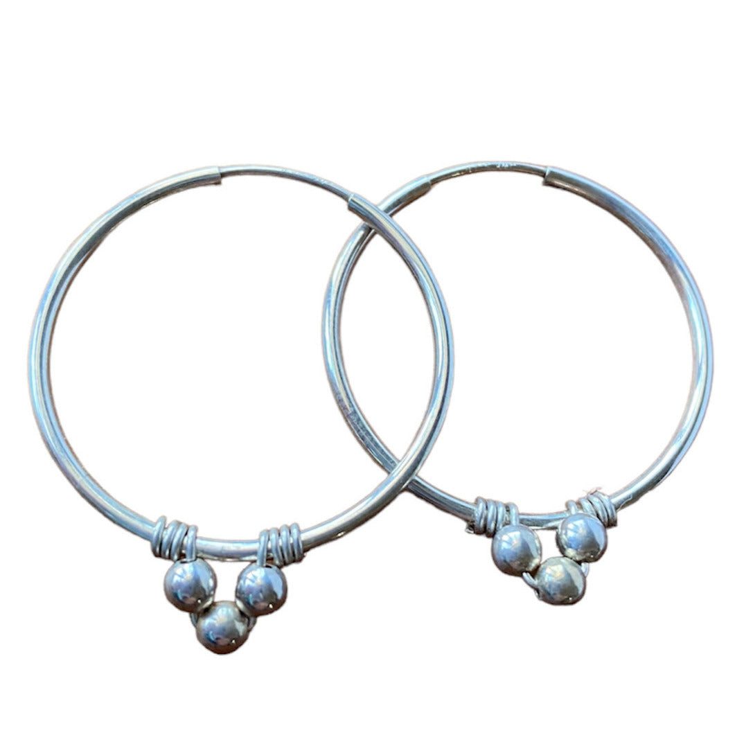 Endless Silver Hoop Earrings with Bead Accents - Cloverleaf Jewelry