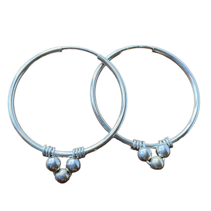 Endless Silver Hoop Earrings with Bead Accents - Cloverleaf Jewelry