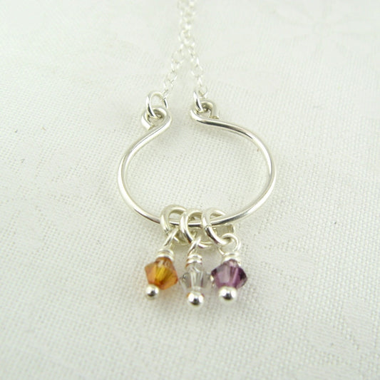 Lyre Silver Birthstone Necklace, Small - Cloverleaf Jewelry