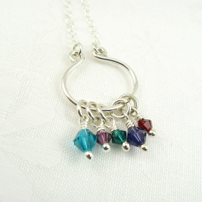 Lyre Silver Birthstone Necklace, Small - Cloverleaf Jewelry
