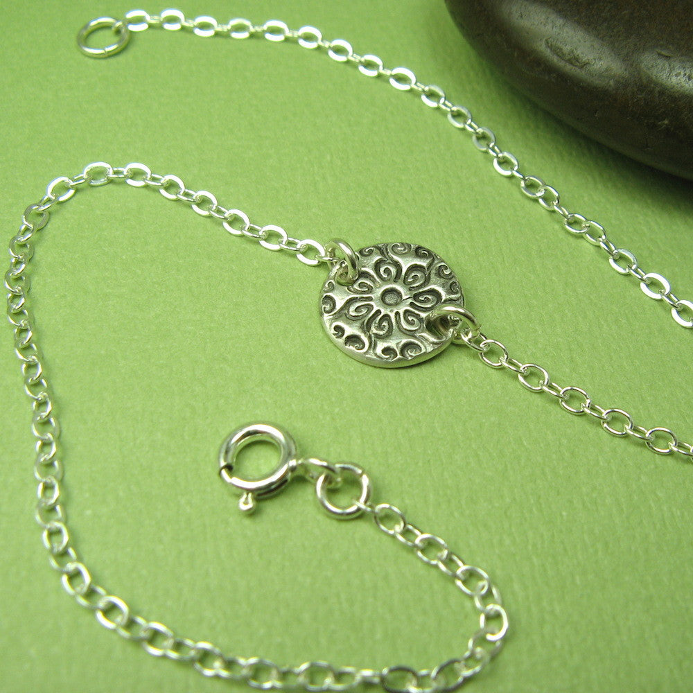Medallion Silver Anklet, Circle - Cloverleaf Jewelry