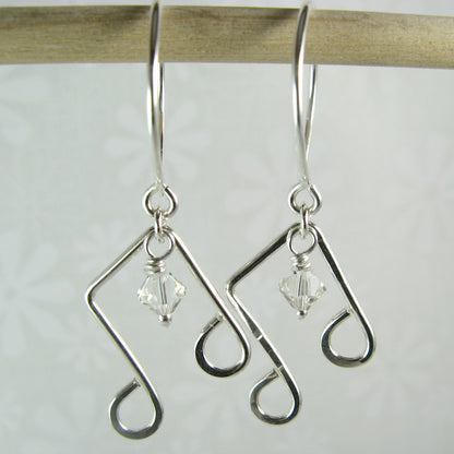 Melody Double Eighth Note Silver Earrings with Crystal - Cloverleaf Jewelry