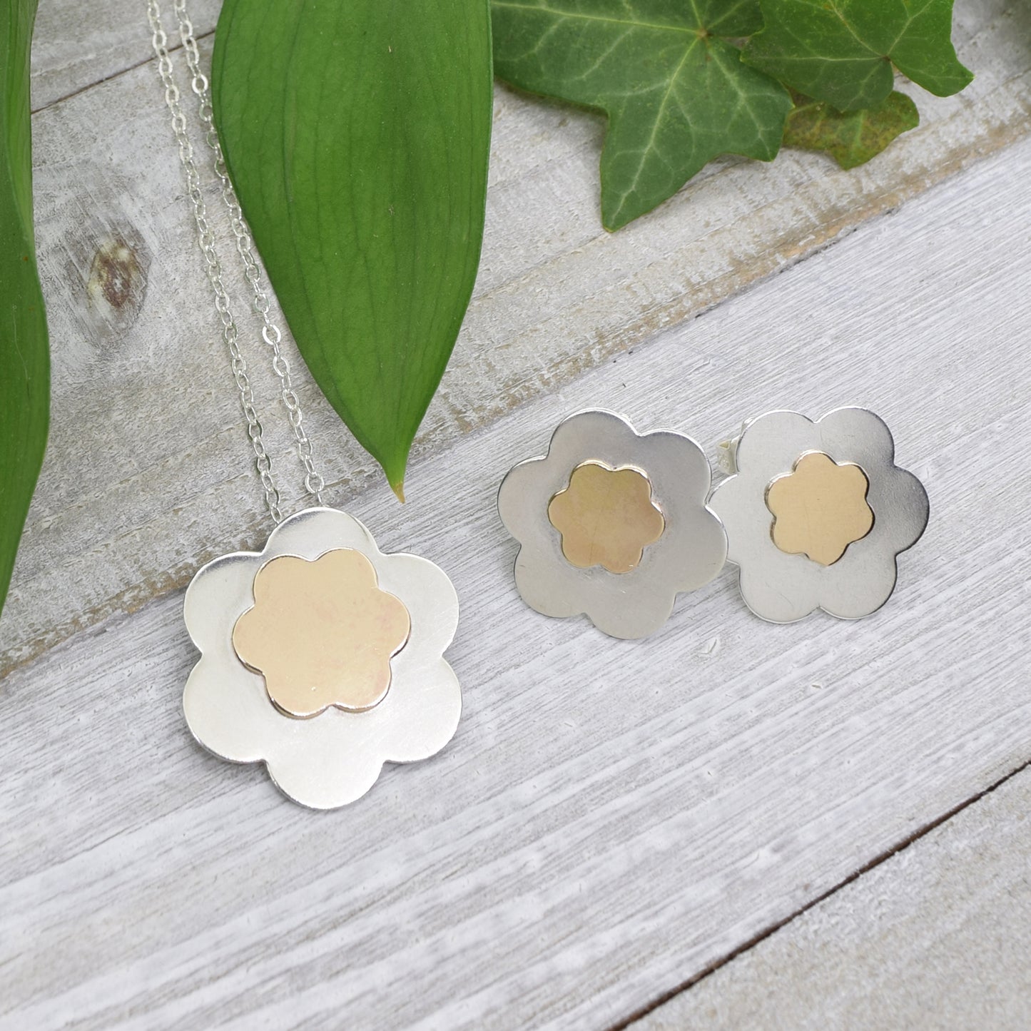 Posy Silver and Gold Flower Earrings. Large