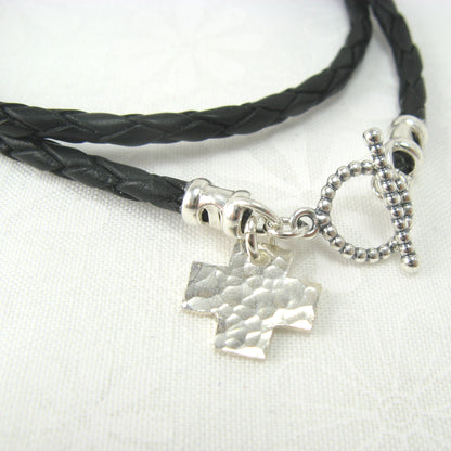 Swiss Cross Charm Leather Wrap Bracelet - Cloverleaf Jewelry