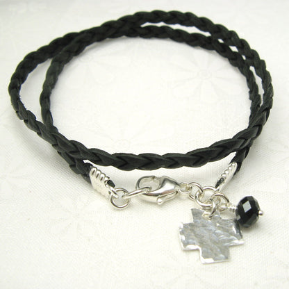 Swiss Cross Charm Leather Wrap Bracelet - Cloverleaf Jewelry