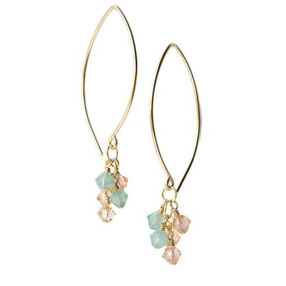 Tassel Gold and Crystal Earrings, Beach - Cloverleaf Jewelry