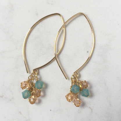 Tassel Gold and Crystal Earrings, Beach - Cloverleaf Jewelry