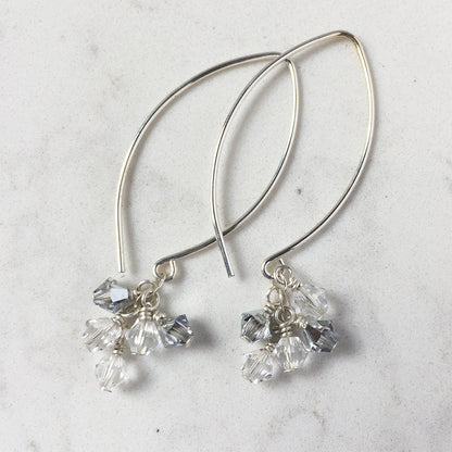Tassel Silver and Crystal Earrings, Crystal - Cloverleaf Jewelry