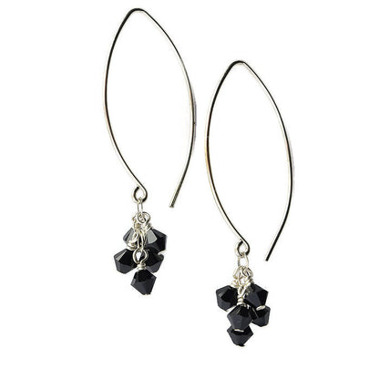 Tassel Silver and Crystal Earrings, Night - Cloverleaf Jewelry