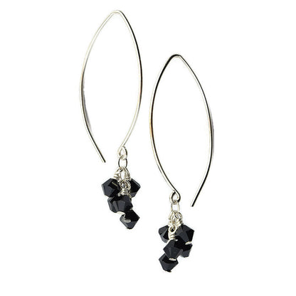 Tassel Silver and Crystal Earrings, Night - Cloverleaf Jewelry