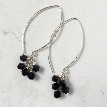 Tassel Silver and Crystal Earrings, Night - Cloverleaf Jewelry
