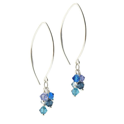 Tassel Silver and Crystal Earrings, Ocean - Cloverleaf Jewelry