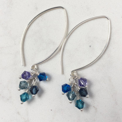 Tassel Silver and Crystal Earrings, Ocean - Cloverleaf Jewelry