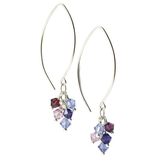 Tassel Silver and Crystal Earrings, Purple