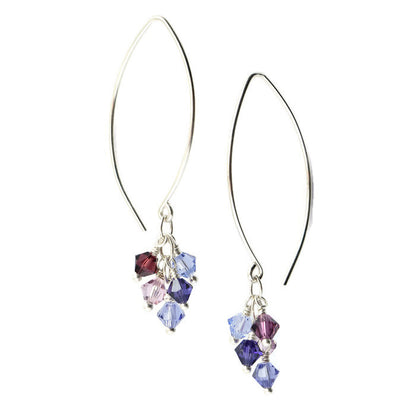 Tassel Silver and Crystal Earrings, Purple - Cloverleaf Jewelry