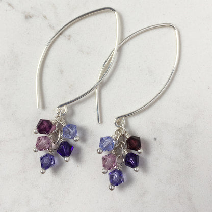 Tassel Silver and Crystal Earrings, Purple - Cloverleaf Jewelry