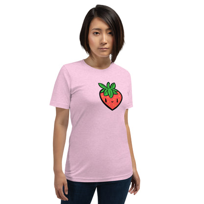 Smiling Strawberry Unisex t-shirt, Pink Tee, Amigurumi Fruit Tee
