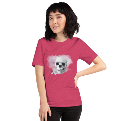 Short-Sleeve Unisex T-Shirt with Skull and Pink Flowers